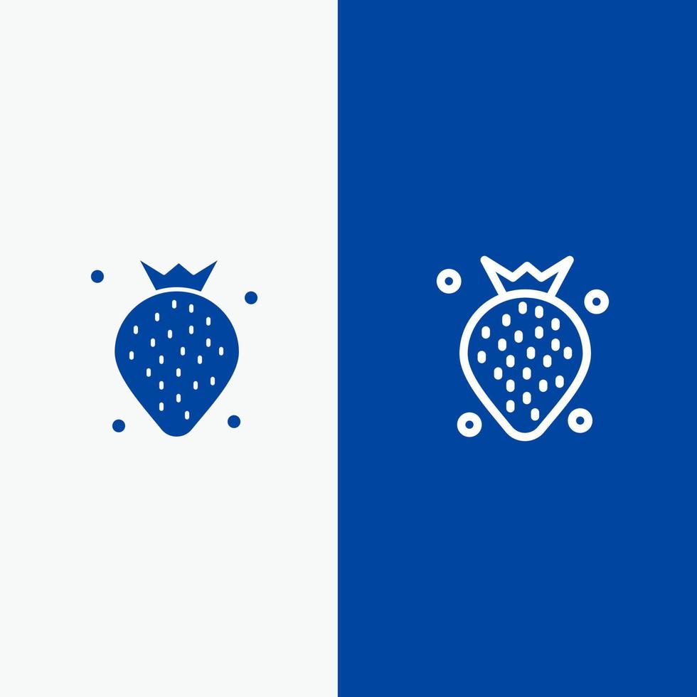 fresa comida fruta baya línea y glifo icono sólido bandera azul línea y glifo icono sólido bandera azul vector