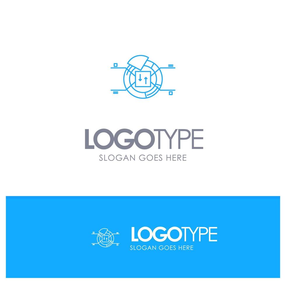 Pie Chart Report Percentage Blue outLine Logo with place for tagline vector