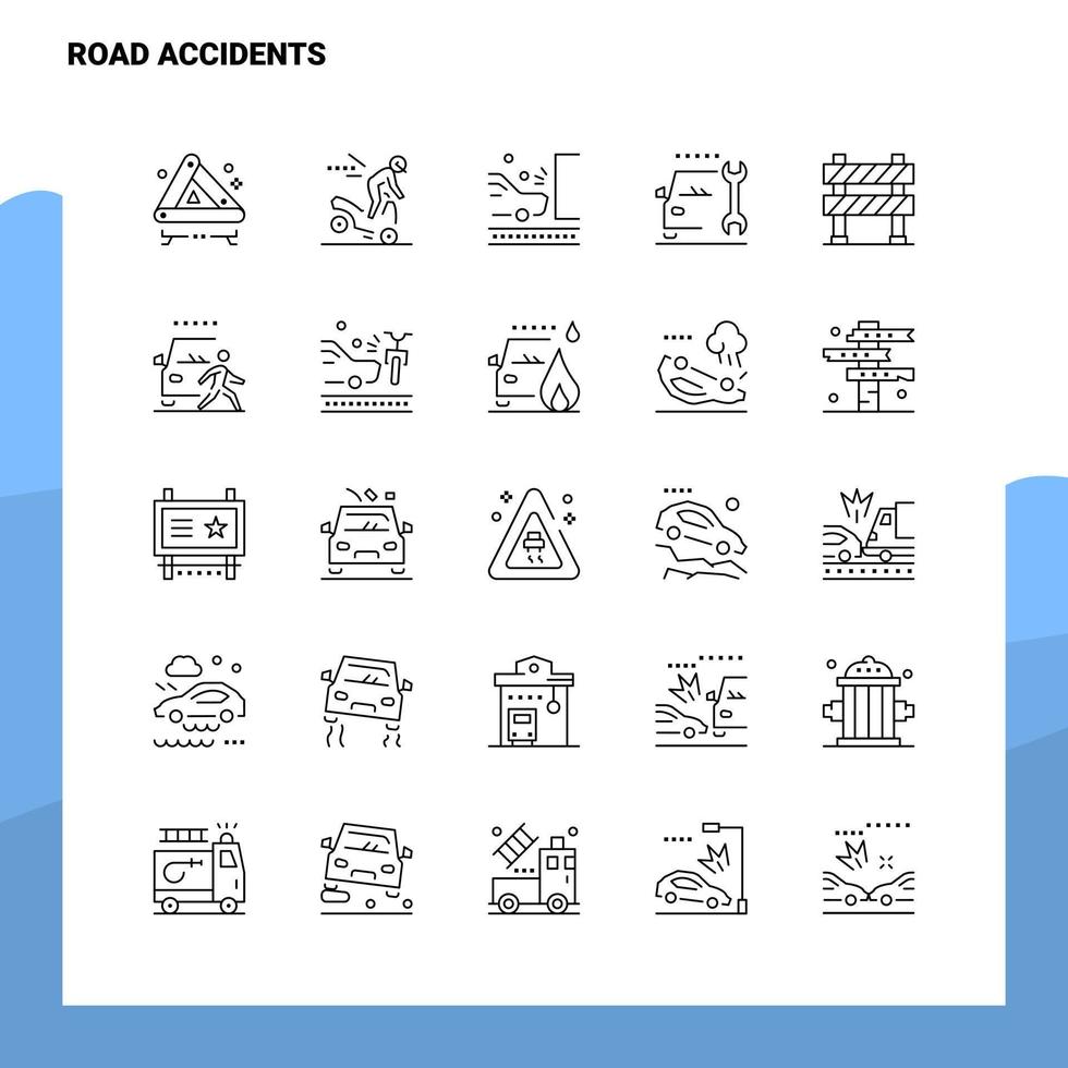 conjunto de iconos de línea de accidentes de tráfico conjunto 25 iconos diseño de estilo minimalista vectorial conjunto de iconos negros paquete de pictogramas lineales vector