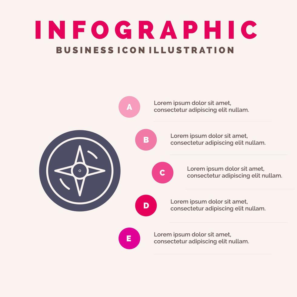 navegación brújula ubicación icono sólido infografía 5 pasos presentación antecedentes vector