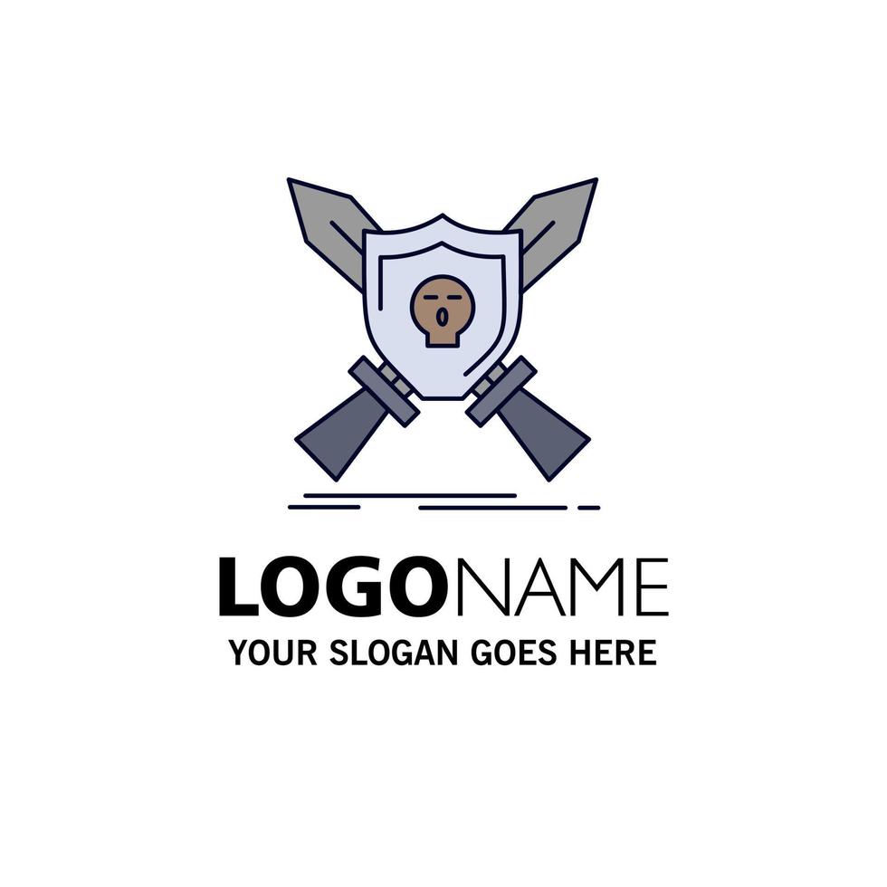 Badge emblem game shield swords Flat Color Icon Vector