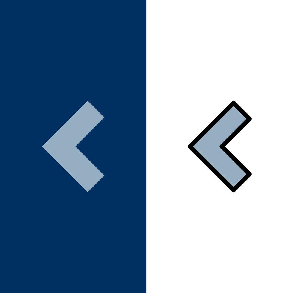 flecha hacia atrás izquierda iconos planos y llenos de línea conjunto de iconos vector fondo azul