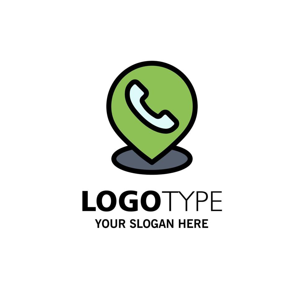 Telephone Phone Map Location Business Logo Template Flat Color vector