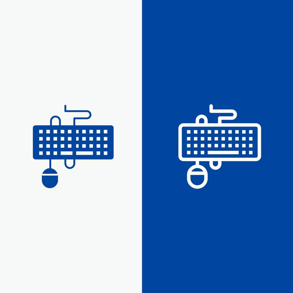 interfaz de dispositivo teclado ratón línea obsoleta y glifo icono sólido bandera azul línea y glifo icono sólido bandera azul vector