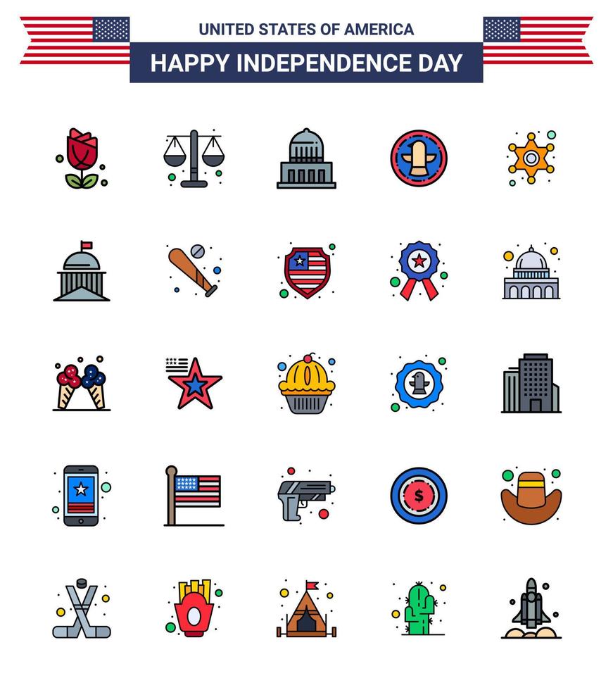 conjunto de 25 iconos del día de los ee.uu. símbolos americanos signos del día de la independencia para la celebración del edificio del águila de la policía elementos de diseño vectorial editables del día de los ee.uu. vector