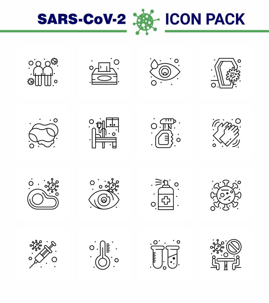 CORONAVIRUS 16 Line Icon set on the theme of Corona epidemic contains icons such as cleaning infection crying death coffin viral coronavirus 2019nov disease Vector Design Elements