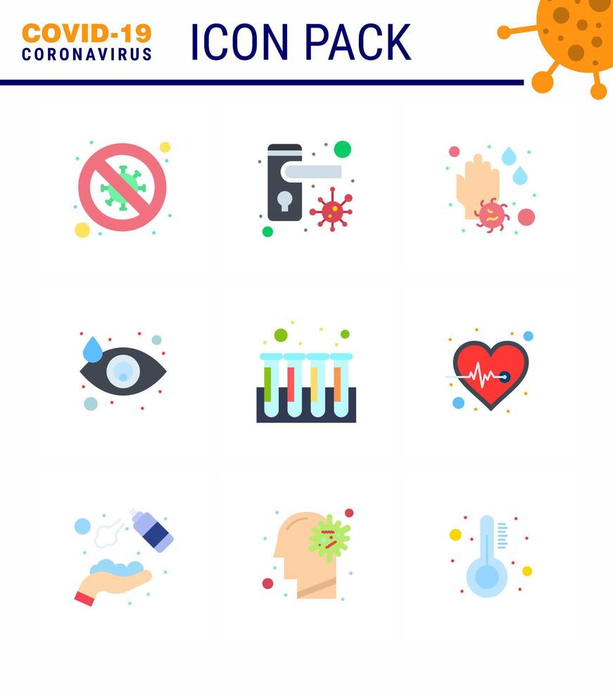 Corona virus 2019 and 2020 epidemic 9 Flat Color icon pack such as tear drop safety crying wash viral coronavirus 2019nov disease Vector Design Elements