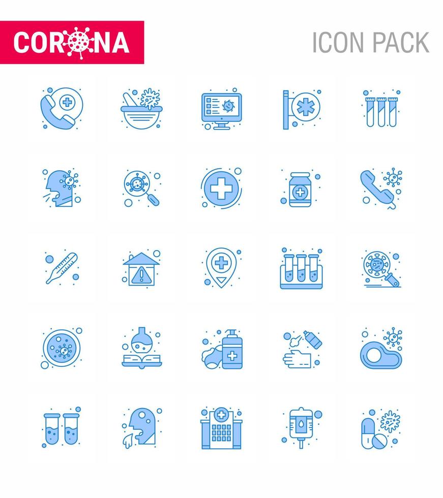 COVID19 corona virus contamination prevention Blue icon 25 pack such as lab pharmacy screening medical center hospital sign viral coronavirus 2019nov disease Vector Design Elements