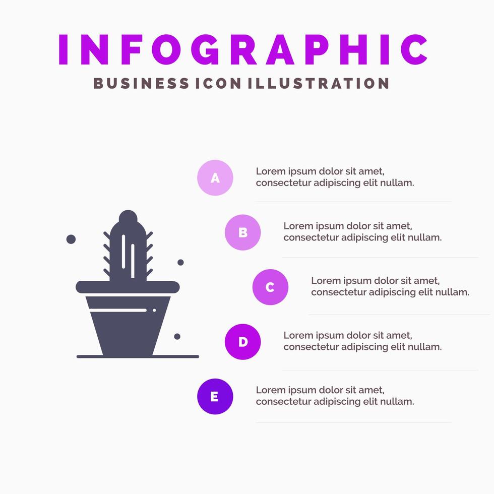 cactus naturaleza olla primavera sólido icono infografía 5 pasos presentación antecedentes vector