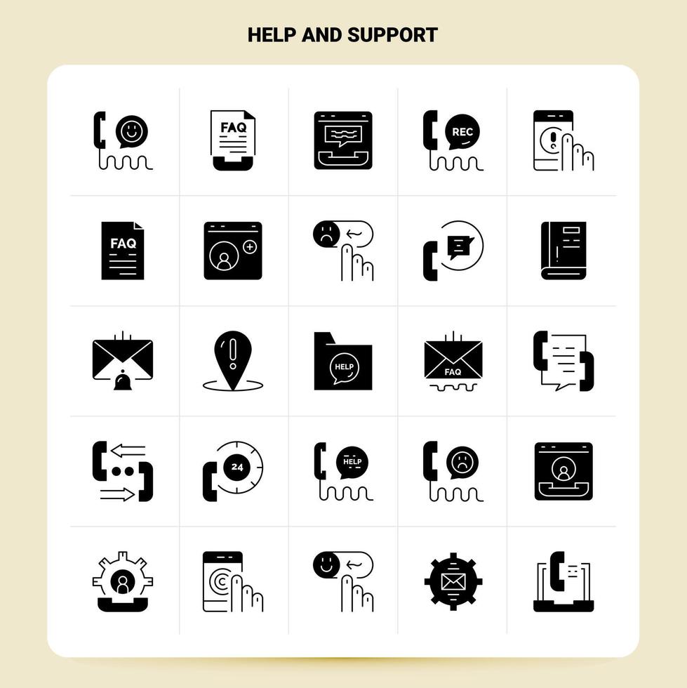 Solid 25 Help And Support Icon set Vector Glyph Style Design Black Icons Set Web and Mobile Business ideas design Vector Illustration
