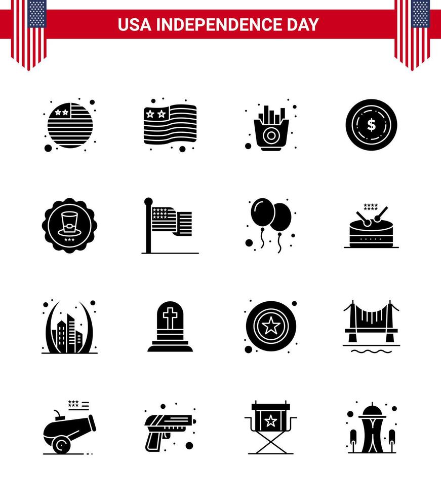 16 iconos creativos de estados unidos signos de independencia modernos y símbolos del 4 de julio de papas fritas americanas beben maony elementos de diseño de vectores editables del día de estados unidos