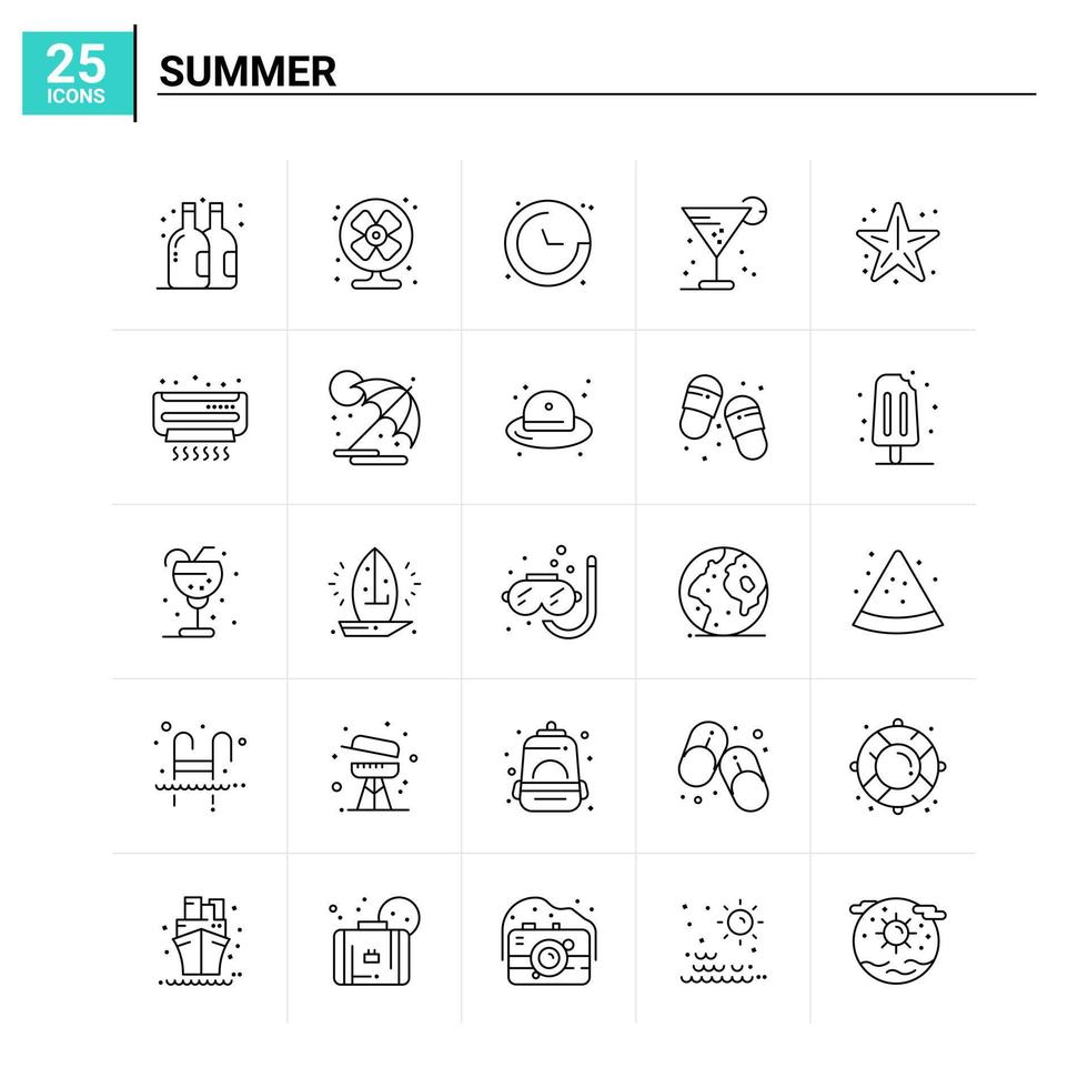 25 conjunto de iconos de verano fondo vectorial vector