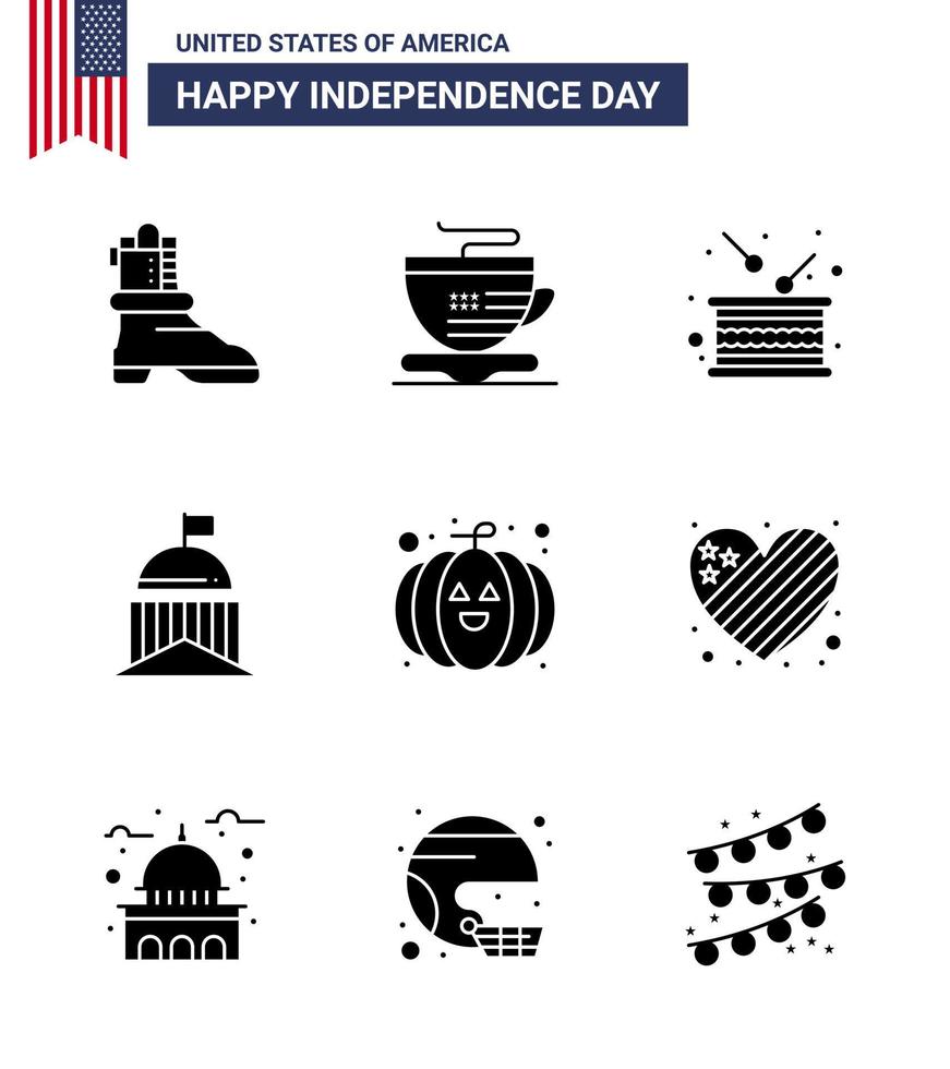 9 iconos creativos de estados unidos signos de independencia modernos y símbolos del 4 de julio de vacaciones irlandesas de calabaza bandera de irlanda elementos de diseño vectorial del día de estados unidos editables vector