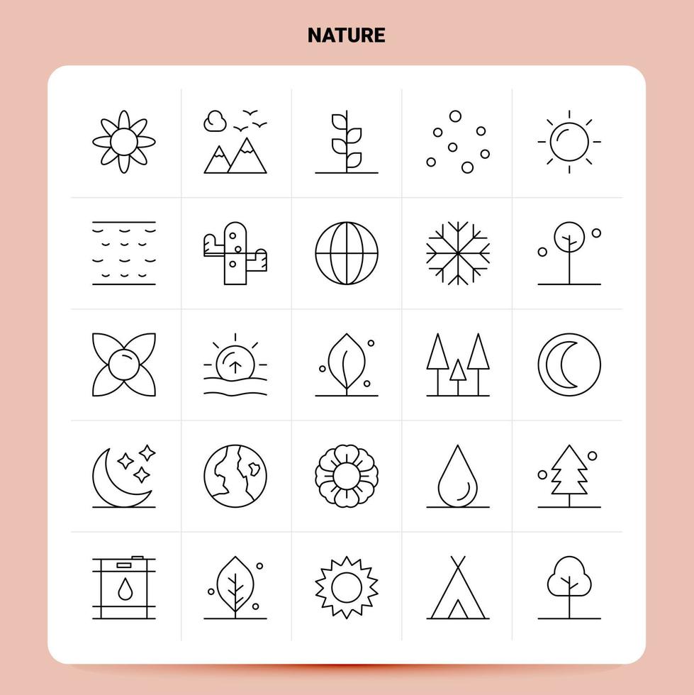 OutLine 25 Nature Icon set Vector Line Style Design Black Icons Set Linear pictogram pack Web and Mobile Business ideas design Vector Illustration