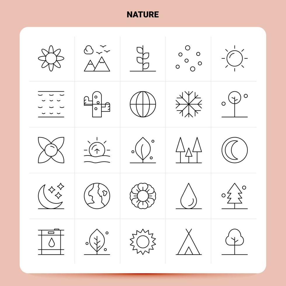 contorno 25 conjunto de iconos de la naturaleza diseño de estilo de línea vectorial conjunto de iconos negros paquete de pictogramas lineales ideas de negocios web y móviles diseño ilustración vectorial vector