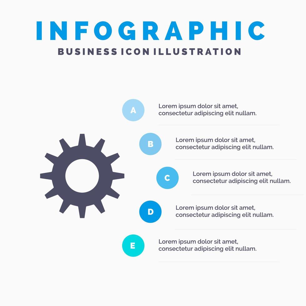 Cog Gear Setting Solid Icon Infographics 5 Steps Presentation Background vector
