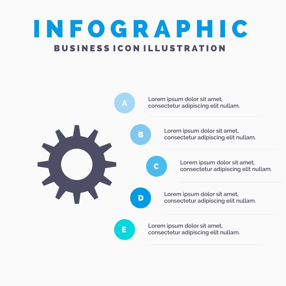 cog configuración de engranaje icono sólido infografía 5 pasos presentación fondo vector