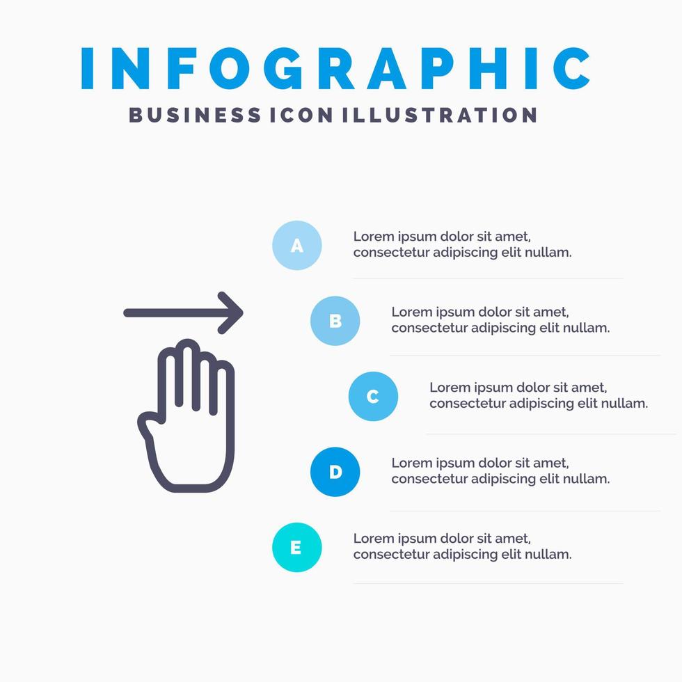 Finger Four Gesture Right Line icon with 5 steps presentation infographics Background vector