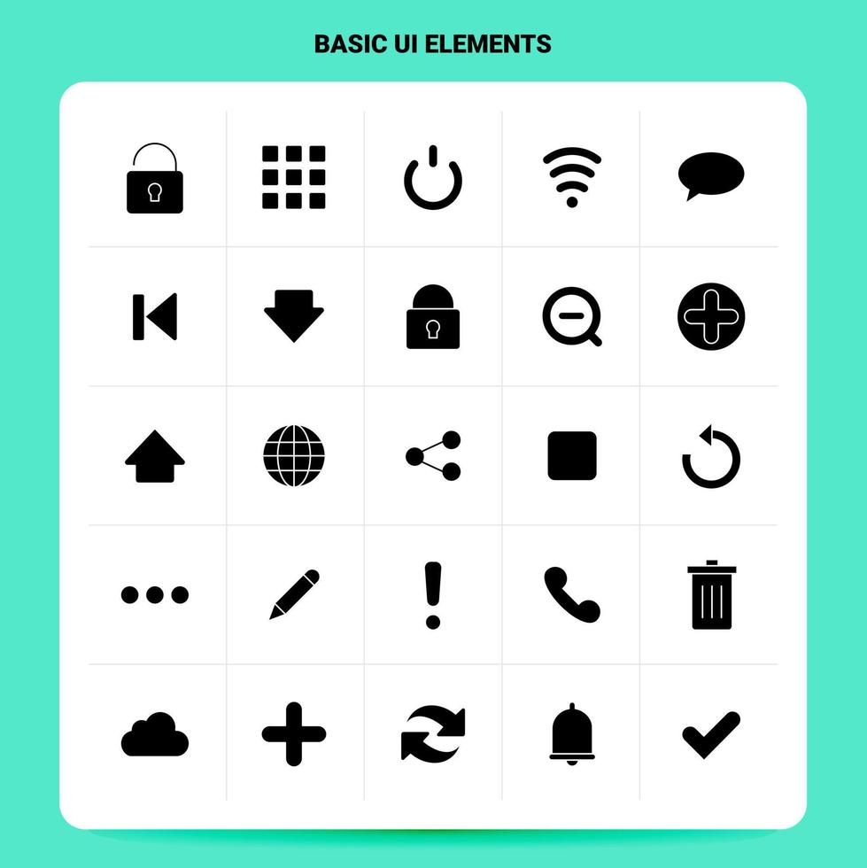 Solid 25 Basic Ui Elements Icon set Vector Glyph Style Design Black Icons Set Web and Mobile Business ideas design Vector Illustration