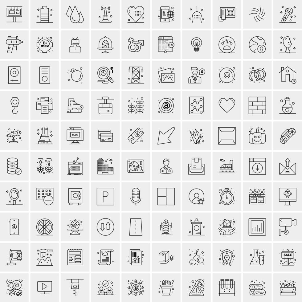 paquete de 100 iconos de líneas universales para móviles y web vector