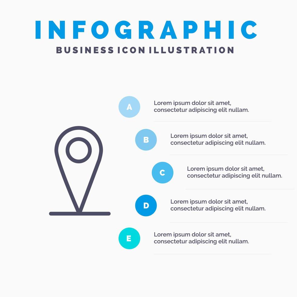 icono de línea de pin de mapa de ubicación con fondo de infografía de presentación de 5 pasos vector