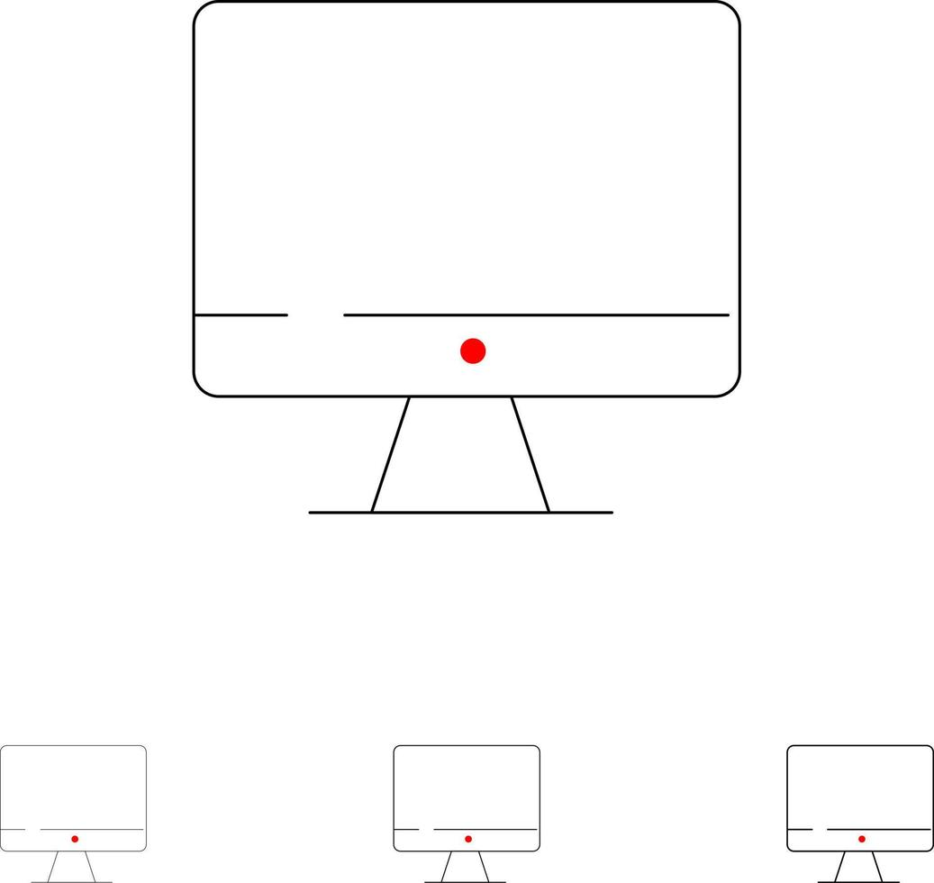 conjunto de iconos de línea negra delgada y audaz de hardware de pantalla de monitor de computadora vector