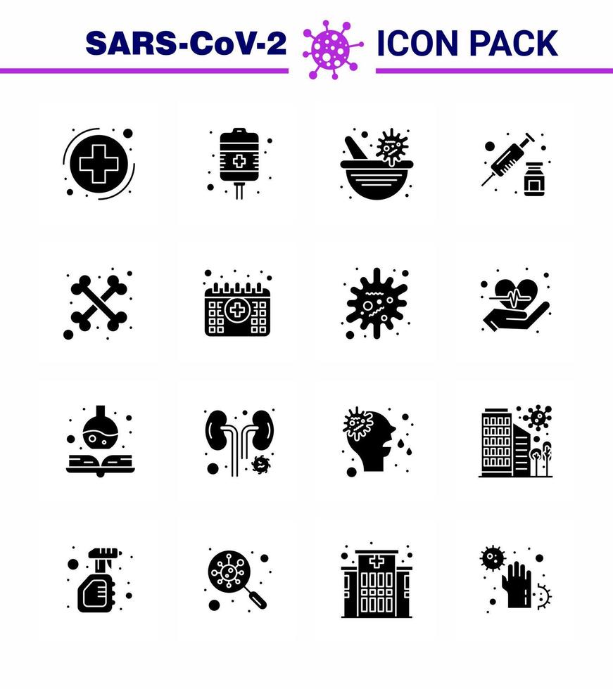 Covid19 icon set for infographic 16 Solid Glyph Black pack such as cross vaccine medicine syringe drugs viral coronavirus 2019nov disease Vector Design Elements