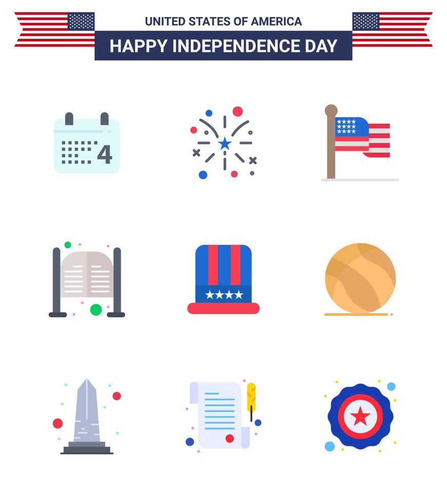 conjunto de 9 iconos del día de estados unidos símbolos americanos signos del día de la independencia para el día del sombrero barra de salón americano editable elementos de diseño vectorial del día de estados unidos vector