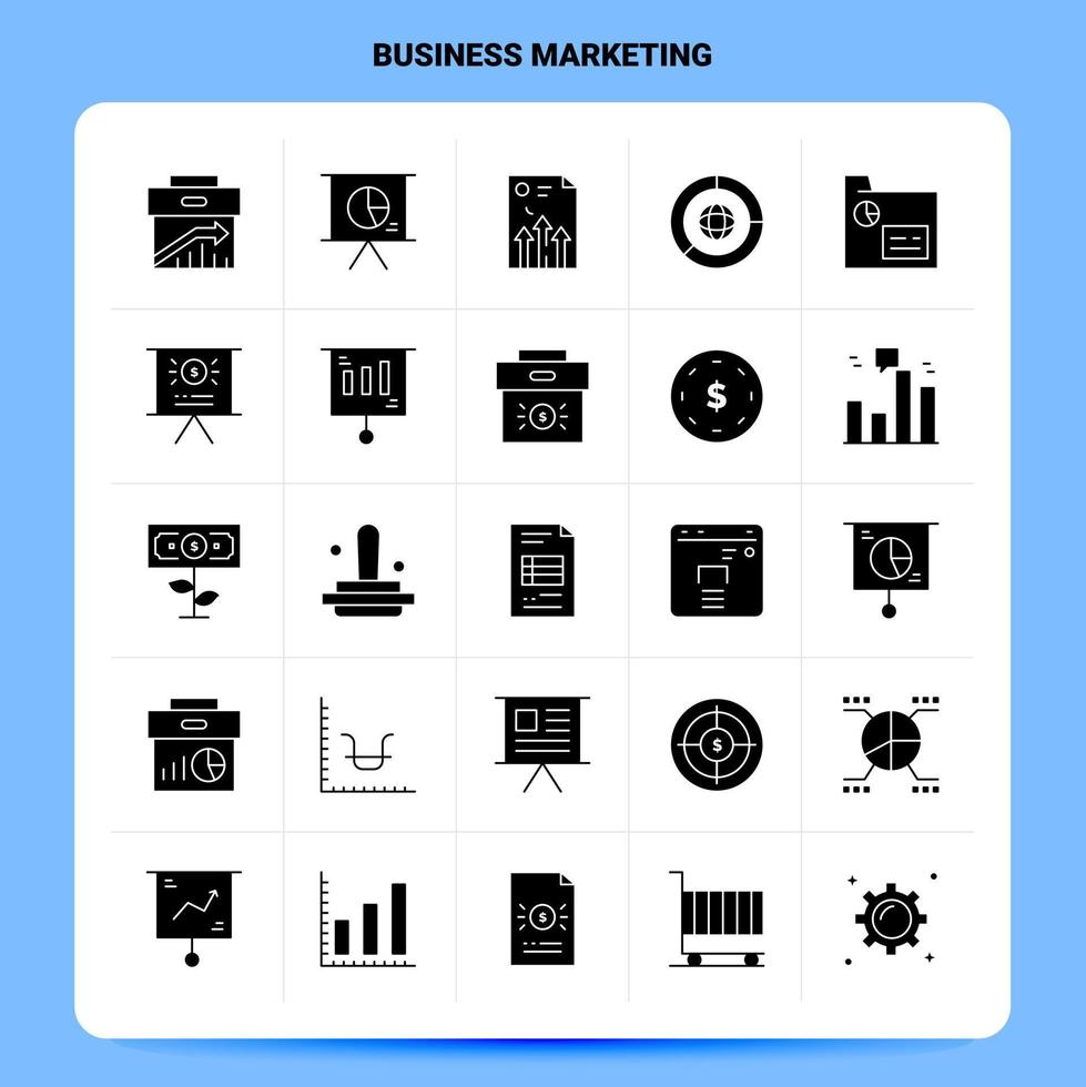 conjunto de iconos de marketing empresarial sólido 25 diseño de estilo de glifo vectorial conjunto de iconos negros diseño de ideas de negocios web y móvil ilustración vectorial vector