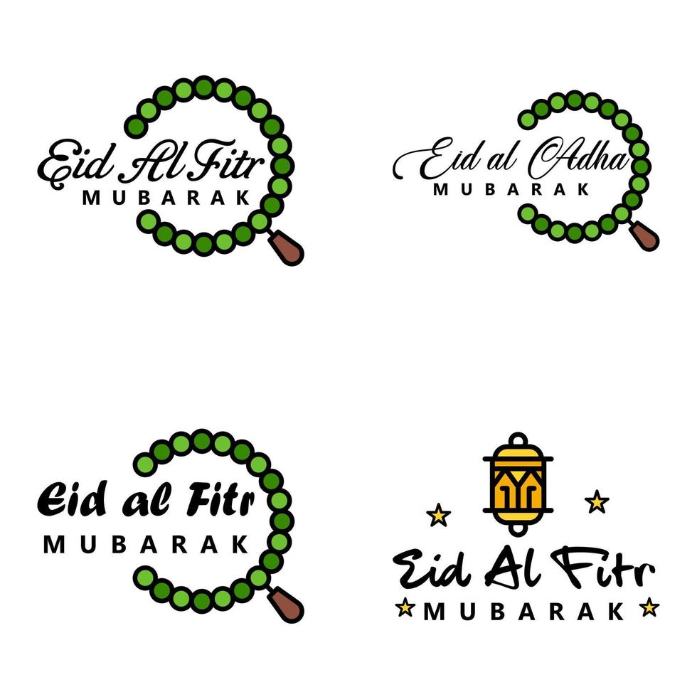 Set of 4 Vector Illustration of Eid Al Fitr Muslim Traditional Holiday Eid Mubarak Typographical Design Usable As Background or Greeting Cards