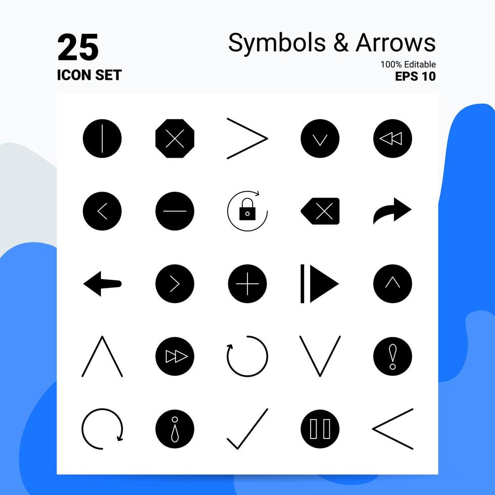 25 Symbols Arrows Icon Set 100 Editable EPS 10 Files Business Logo Concept Ideas Solid Glyph icon design vector