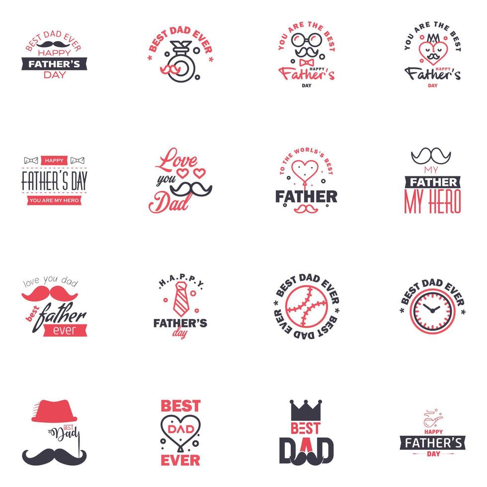 Love You Papa Card Design for Happy Fathers Day Typography Collection 16 Black and Pink Design Editable Vector Design Elements