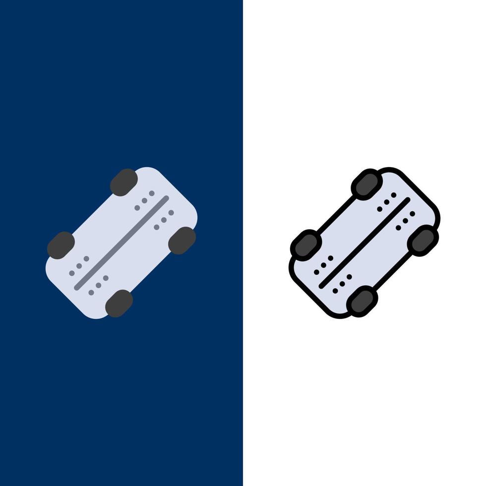 patineta patineta deporte iconos planos y llenos de línea conjunto de iconos vector fondo azul