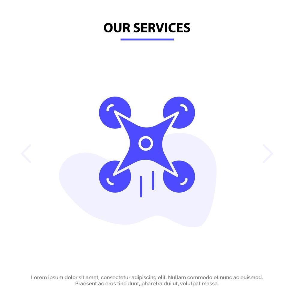 Our Services Technology Drone Camera Image Solid Glyph Icon Web card Template vector