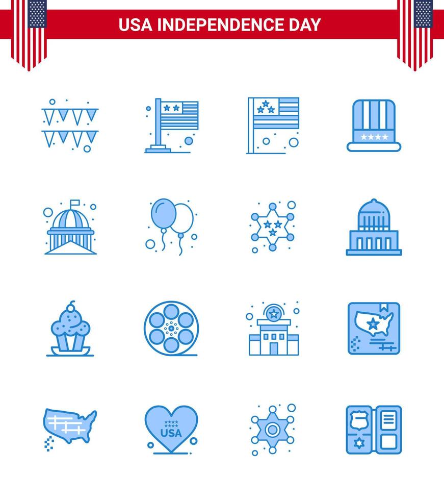 Set of 16 USA Day Icons American Symbols Independence Day Signs for landmark building country usa cap Editable USA Day Vector Design Elements