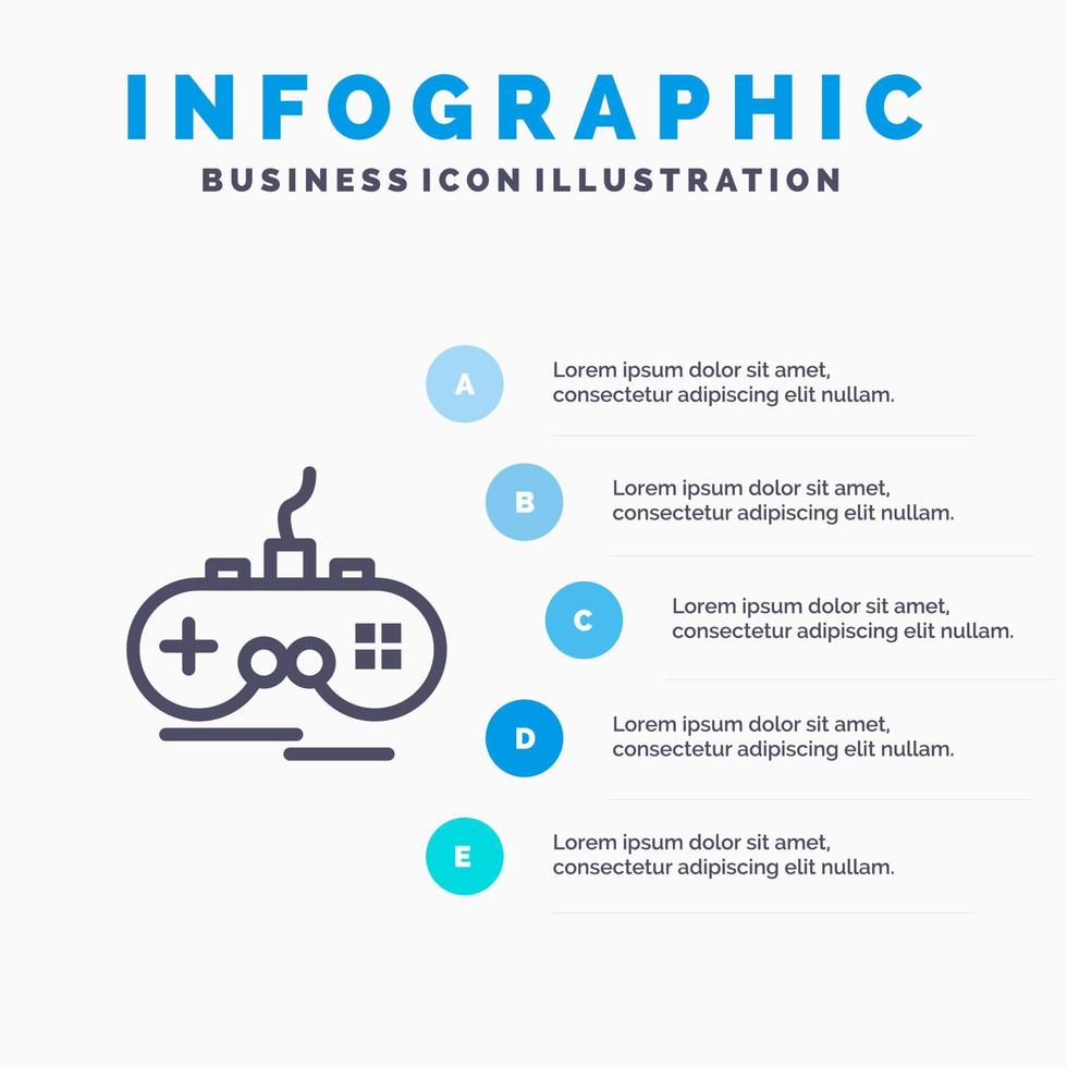 Joystick Wireless Xbox Gamepad Blue Infographics Template 5 Steps Vector Line Icon template