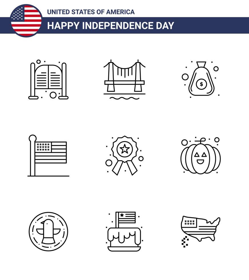 4 de julio, estados unidos, feliz día de la independencia, icono, símbolos, grupo de 9 líneas modernas de placa, estados del paisaje urbano unidos, efectivo, editable, día de estados unidos, elementos de diseño vectorial vector