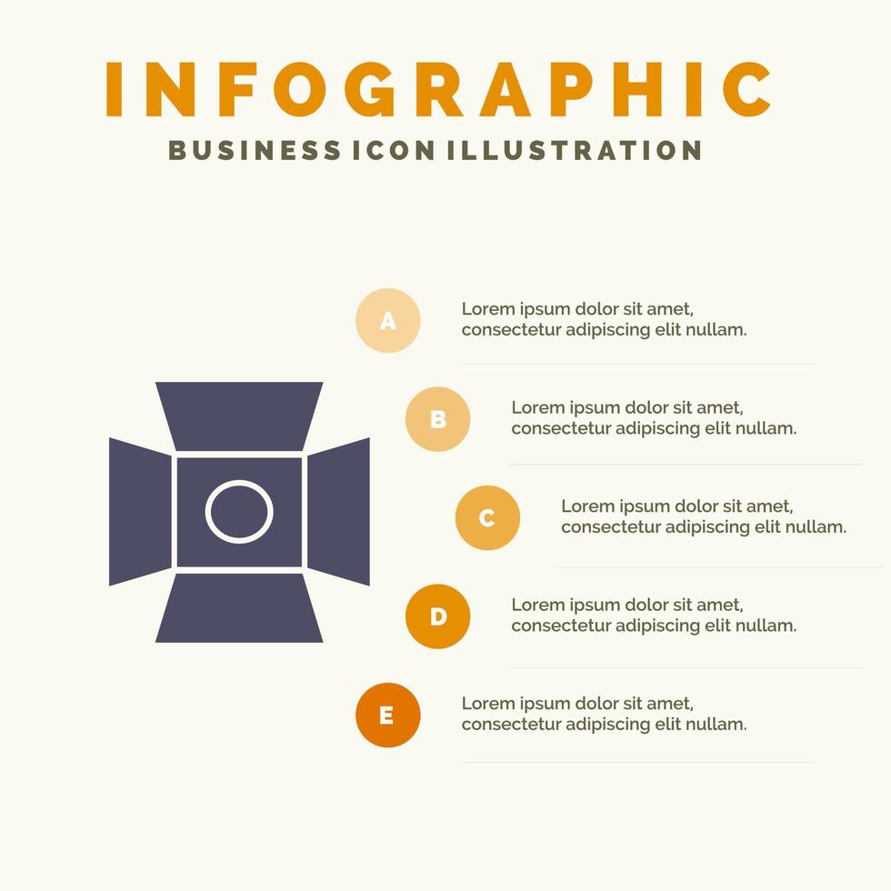 foto ligera estudio de fotografía icono sólido infografía 5 pasos fondo de presentación vector