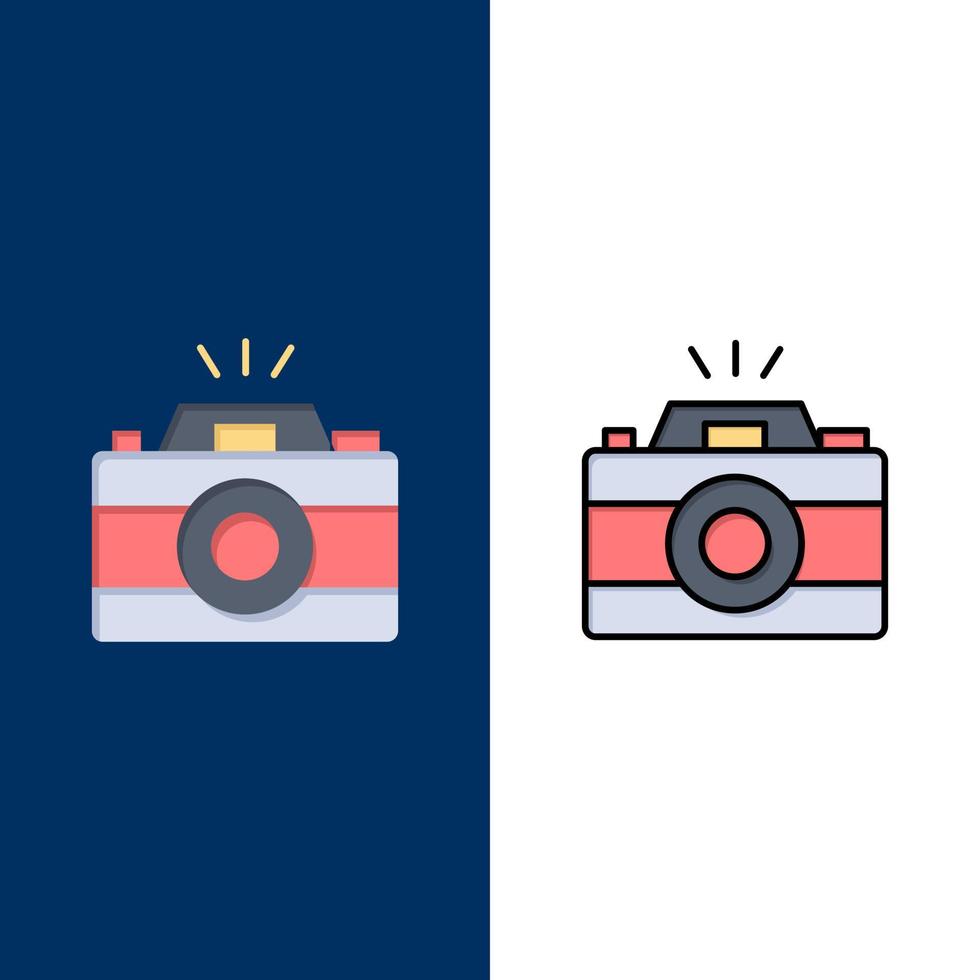 Camera Image Photo Picture  Icons Flat and Line Filled Icon Set Vector Blue Background