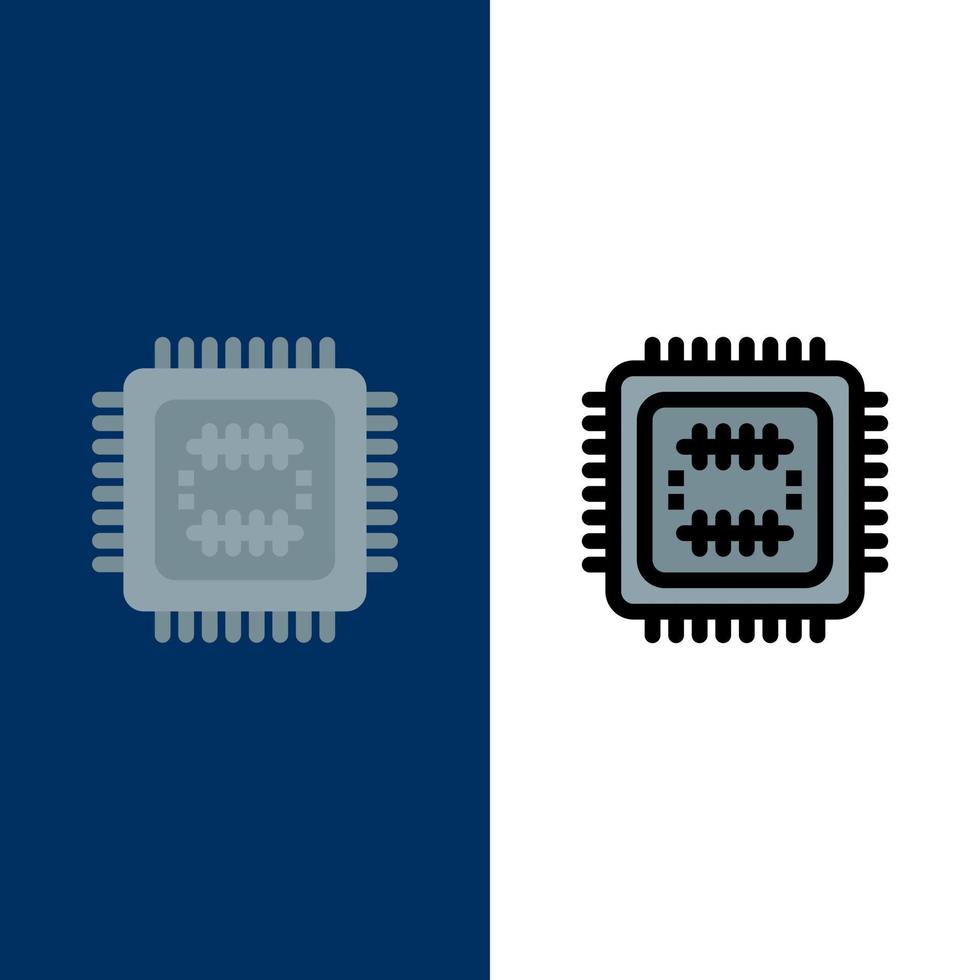 sistema tecnología tecnología cpu iconos planos y llenos de línea conjunto de iconos vector fondo azul