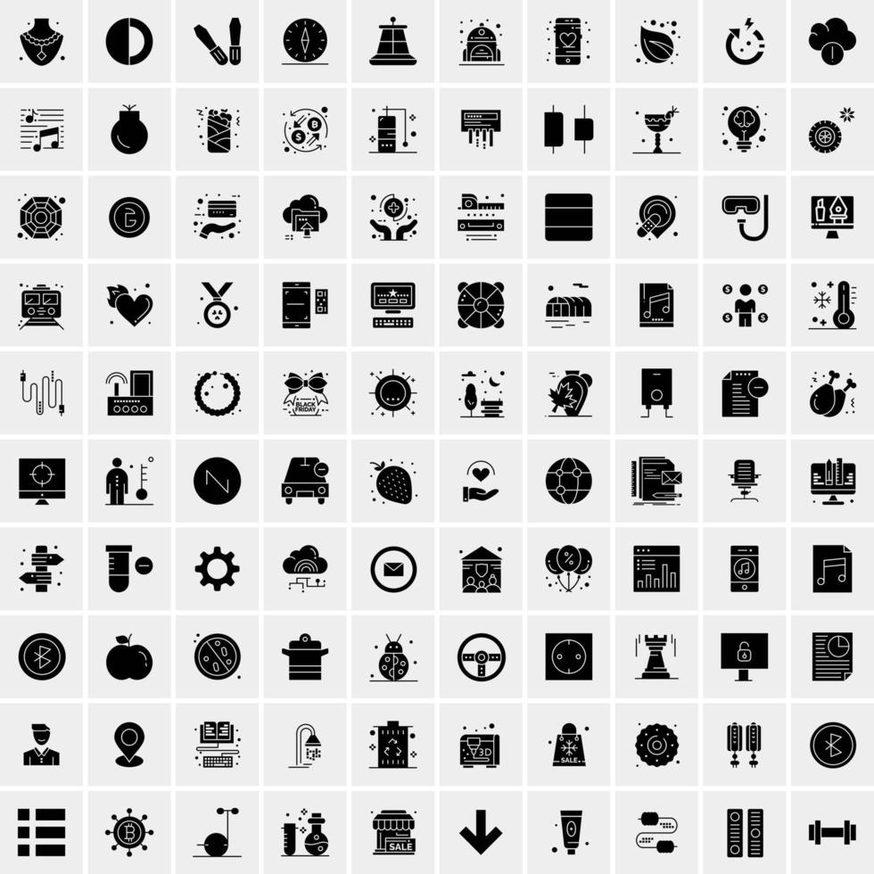 Set of 100 Universal Solid Icons vector