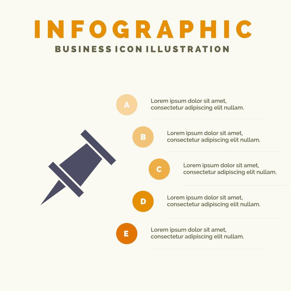 marcador pin sólido icono infografía 5 pasos presentación antecedentes vector