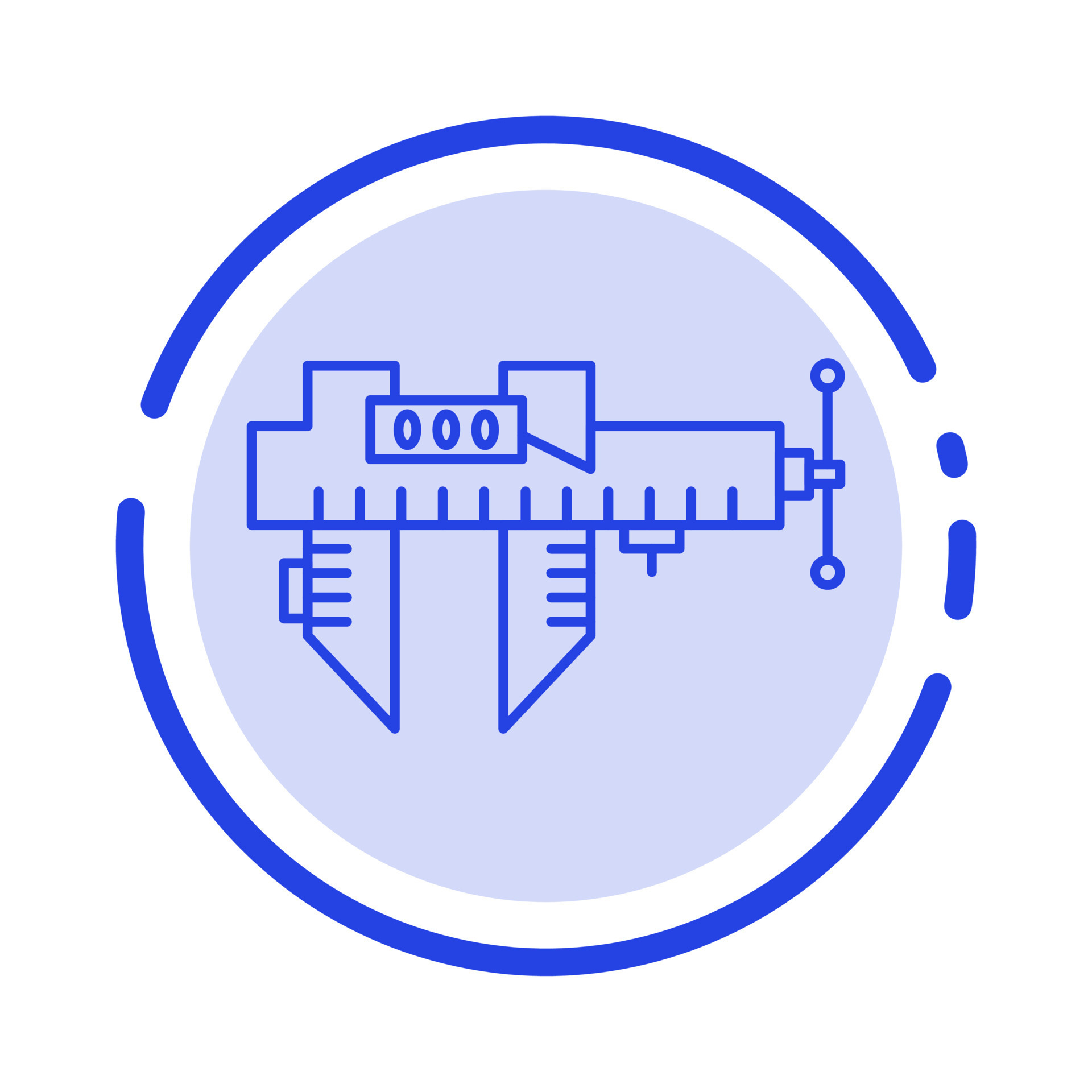 Calipers Measure Micrometer Repair Scale Blue Dotted Line Line Icon