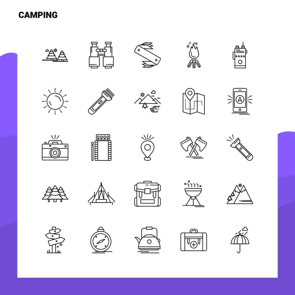 Set of Camping Line Icon set 25 Icons Vector Minimalism Style Design Black Icons Set Linear pictogram pack