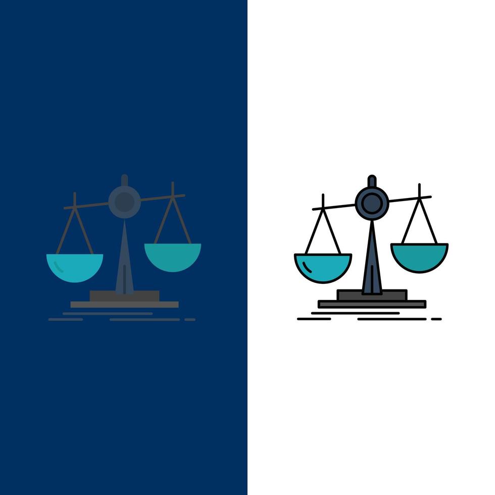 Balance Law Loss Profit   Icons Flat and Line Filled Icon Set Vector Blue Background