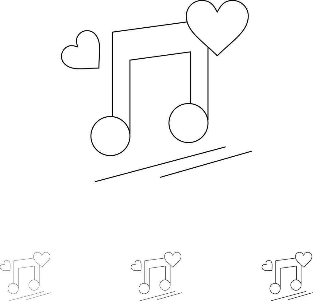 Music Node Node Lyrics Love Song Bold and thin black line icon set vector