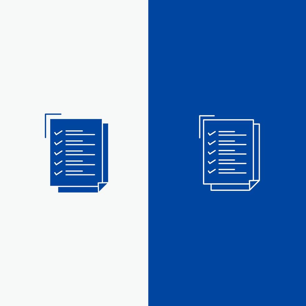 Checklist To Do List Work Task Notepad Line and Glyph Solid icon Blue banner Line and Glyph Solid icon Blue banner vector