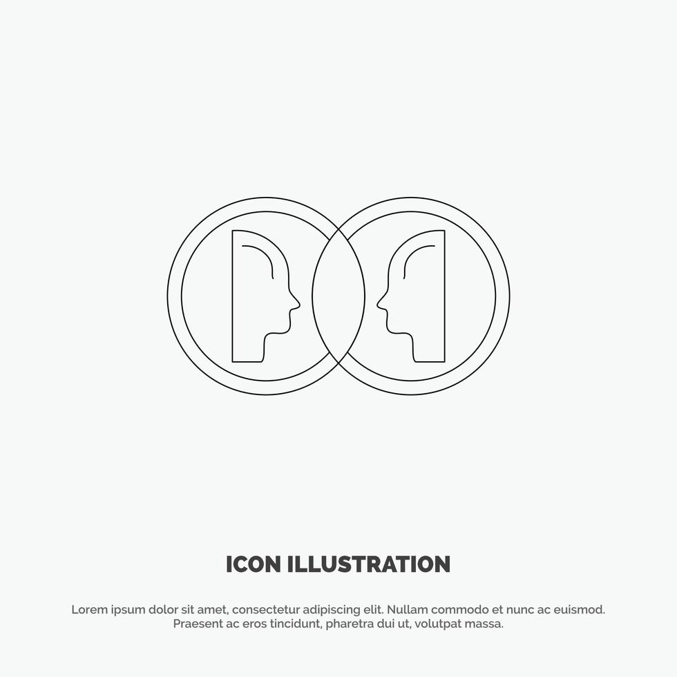 Coin Face Dual Duplicate Man Line Icon Vector