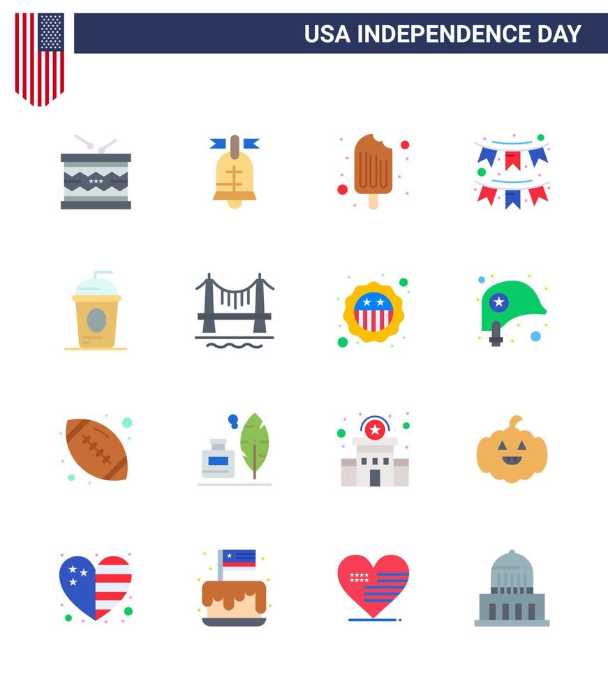 paquete de iconos de vector de stock de día americano 16 signos y símbolos de línea para decoración de guirnaldas empavesados de estados unidos helado elementos de diseño de vector de día de estados unidos editables