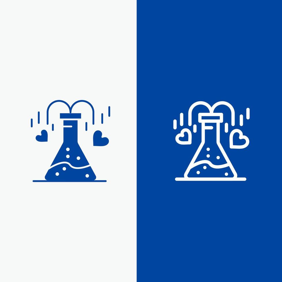 Chemical Flask Heart Love Line and Glyph Solid icon Blue banner Line and Glyph Solid icon Blue banner vector